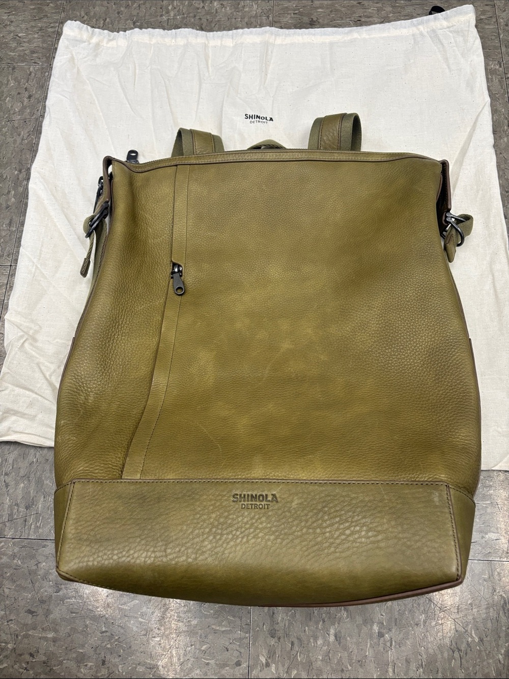 Shinola Detroit Canfield Leather Backpack Olive Green